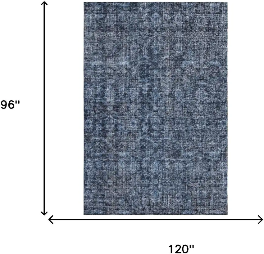 Blue And Charcoal Damask Washable Area Rug With UV Protection Photo 7