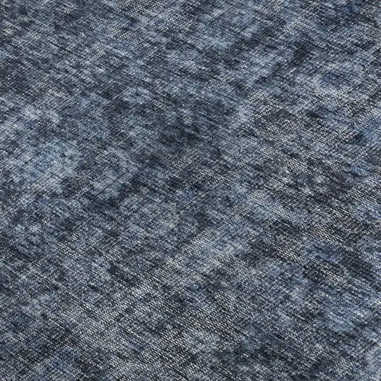 Blue And Charcoal Damask Washable Area Rug With UV Protection Photo 3