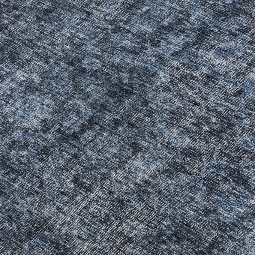 Blue And Charcoal Damask Washable Area Rug With UV Protection Photo 3