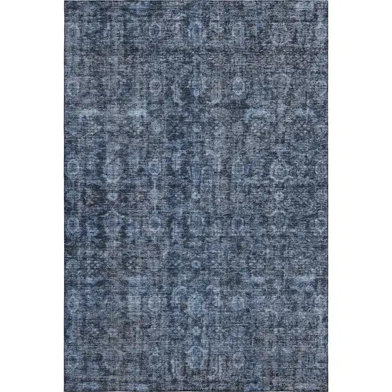 Blue And Charcoal Damask Washable Area Rug With UV Protection Photo 6
