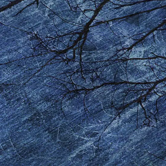 Blue And Charcoal Floral Washable Area Rug With UV Protection Photo 8