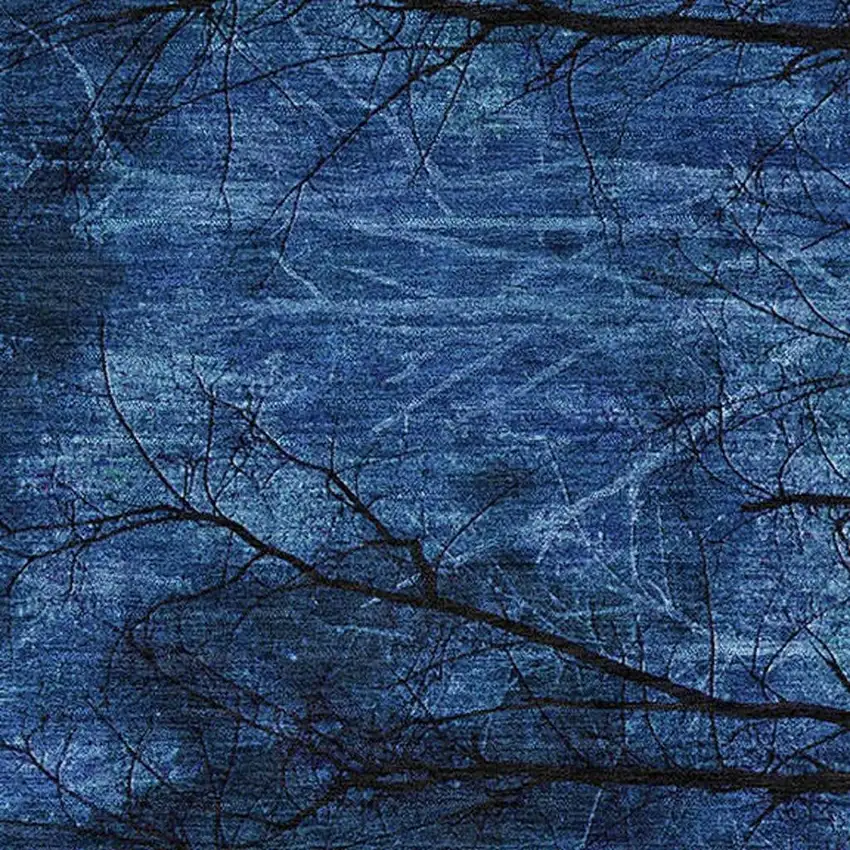 Blue And Charcoal Floral Washable Area Rug With UV Protection Photo 3