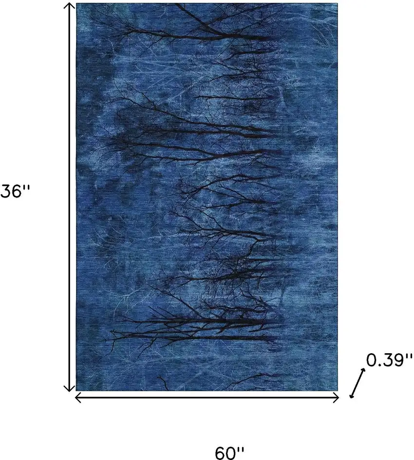 Blue And Charcoal Floral Washable Area Rug With UV Protection Photo 9