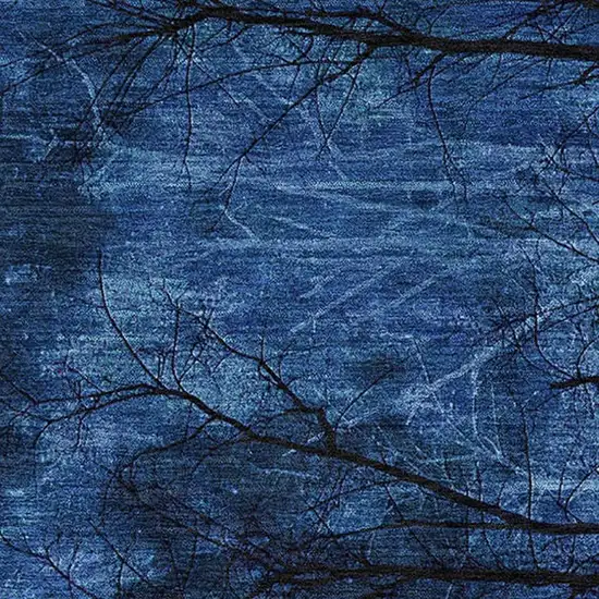 Blue And Charcoal Floral Washable Area Rug With UV Protection Photo 3