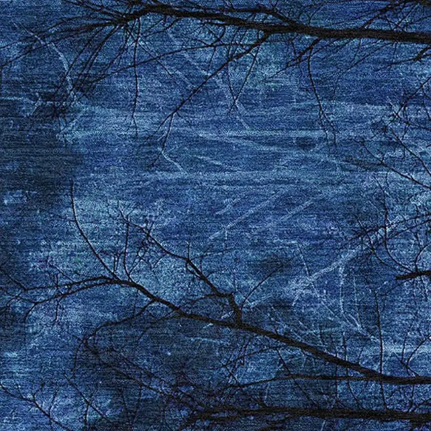 Blue And Charcoal Floral Washable Area Rug With UV Protection Photo 3