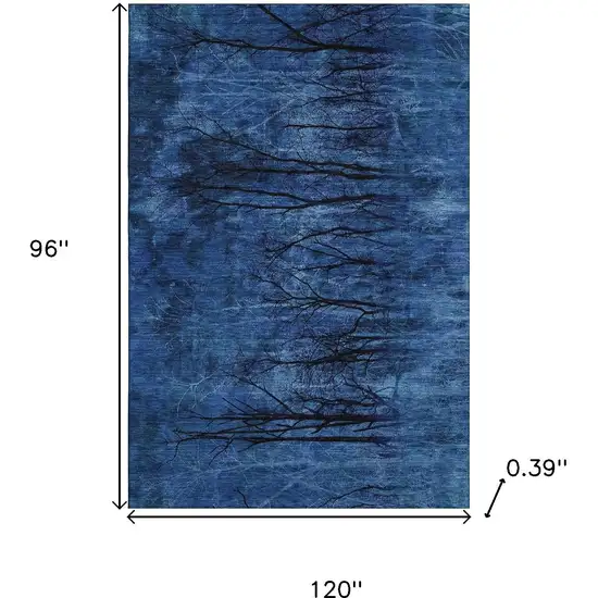 Blue And Charcoal Floral Washable Area Rug With UV Protection Photo 9