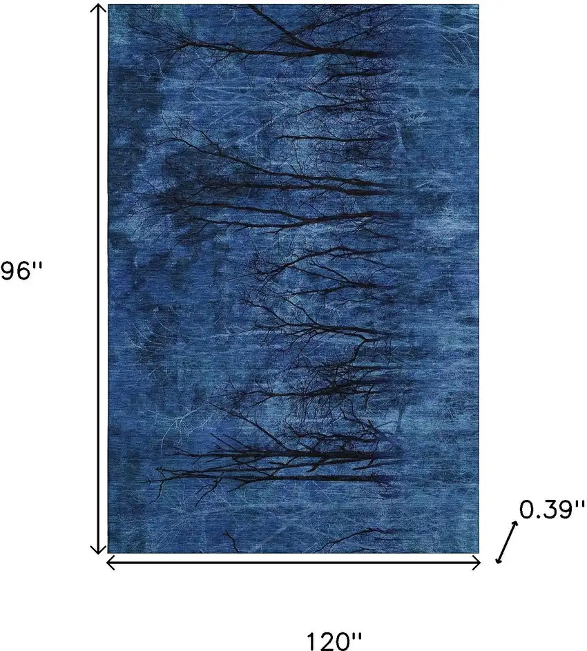 Blue And Charcoal Floral Washable Area Rug With UV Protection Photo 9