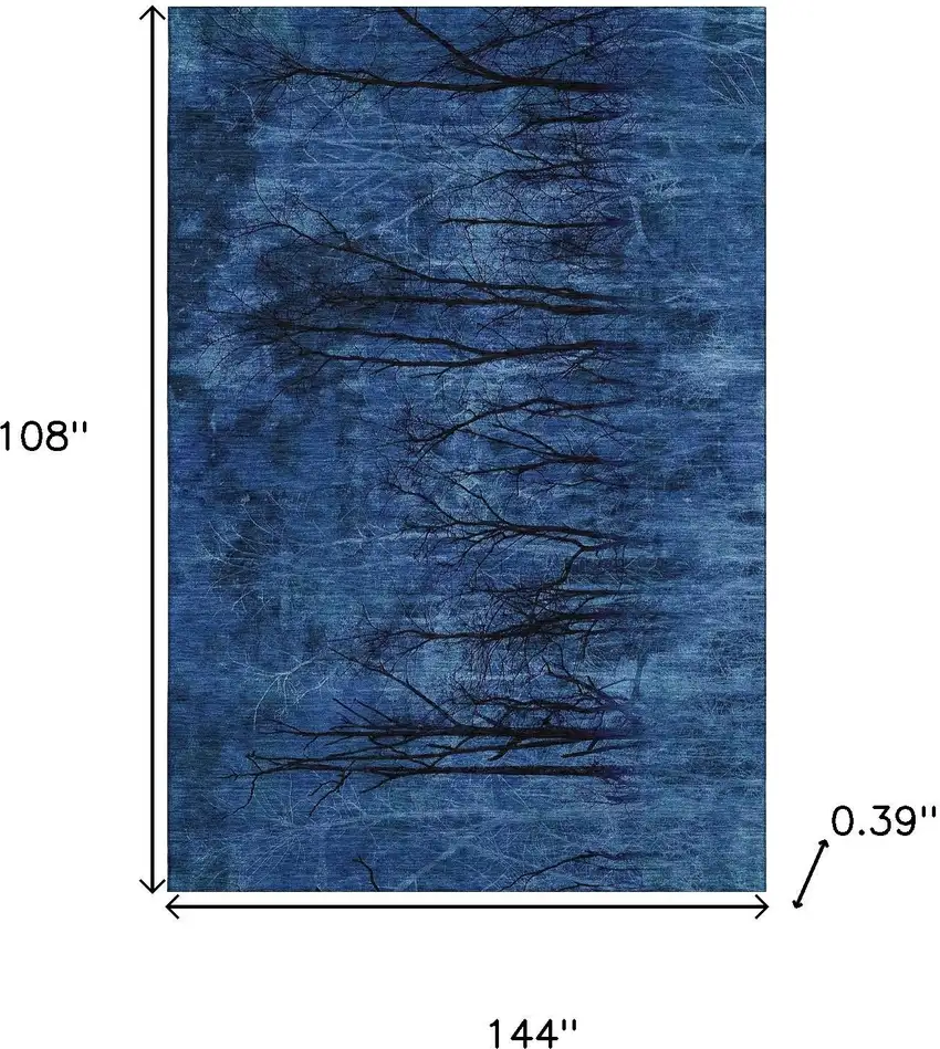 Blue And Charcoal Floral Washable Area Rug With UV Protection Photo 9