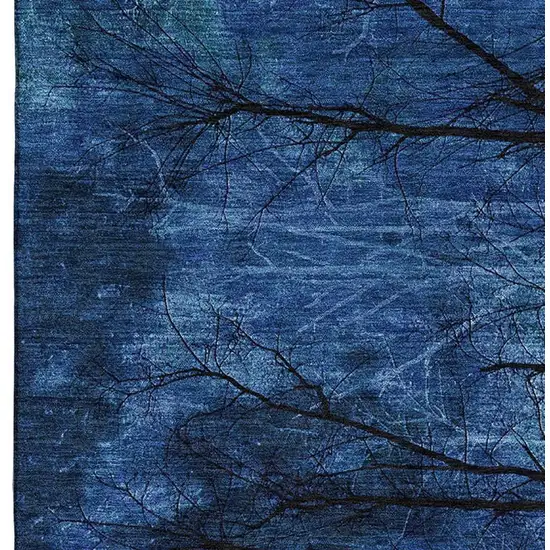 Blue And Charcoal Floral Washable Area Rug With UV Protection Photo 4