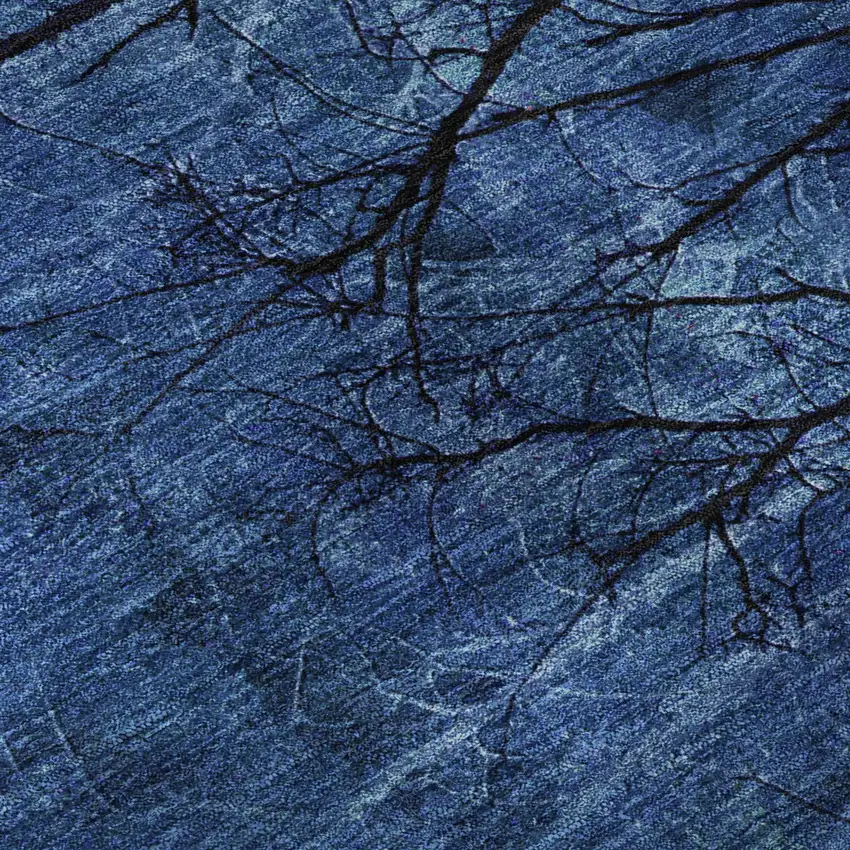 Blue And Charcoal Floral Washable Area Rug With UV Protection Photo 8