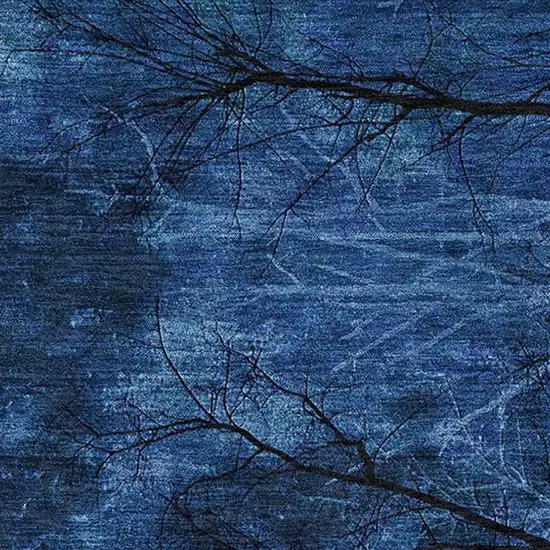 Blue And Charcoal Floral Washable Area Rug With UV Protection Photo 3