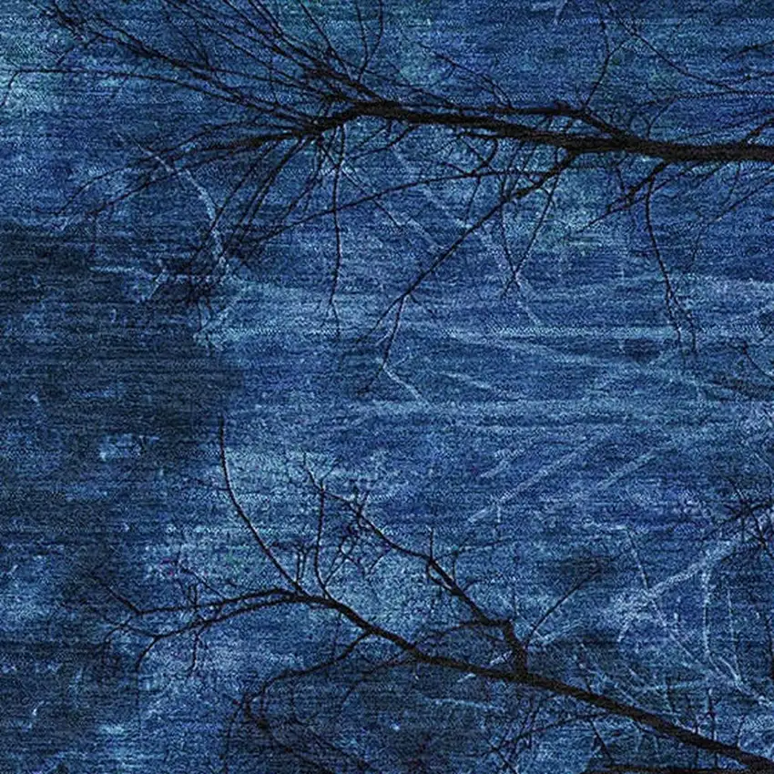 Blue And Charcoal Floral Washable Area Rug With UV Protection Photo 3