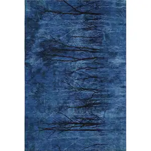 Photo of Blue And Charcoal Floral Washable Area Rug With UV Protection
