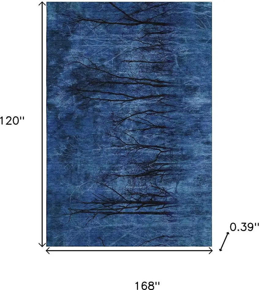 Blue And Charcoal Floral Washable Area Rug With UV Protection Photo 9