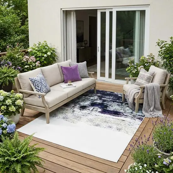 Blue And Charcoal Geometric Washable Indoor Outdoor Area Rug Photo 1