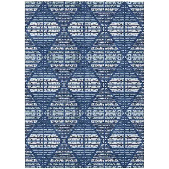 Blue And Charcoal Geometric Washable Indoor Outdoor Area Rug Photo 2