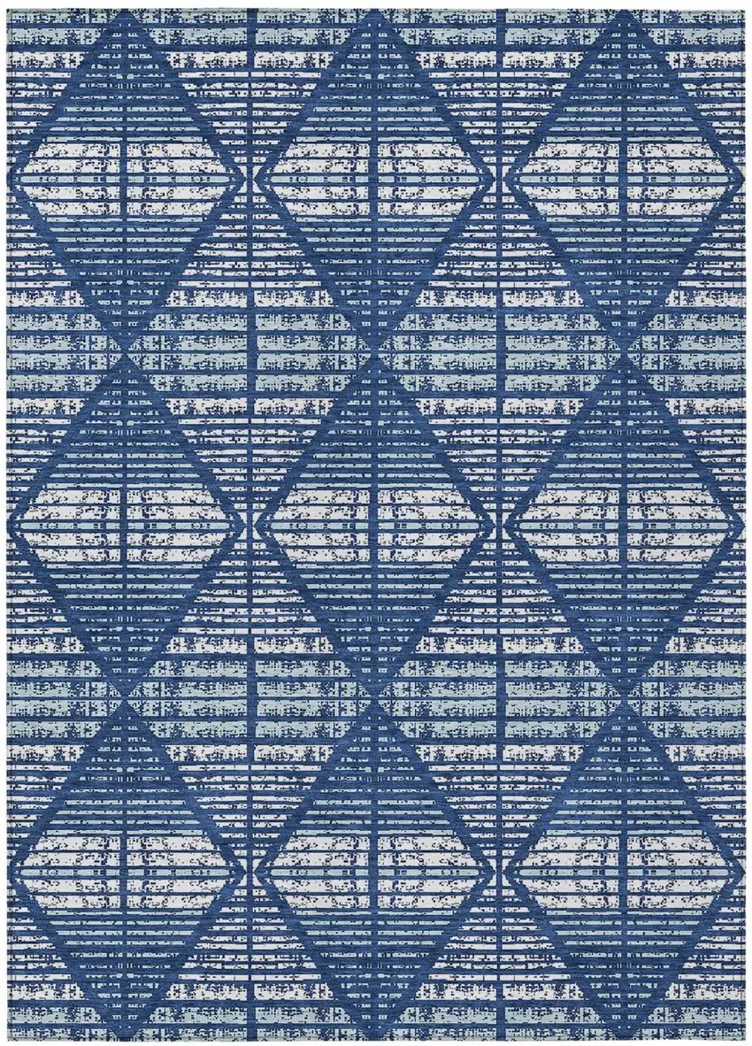Blue And Charcoal Geometric Washable Indoor Outdoor Area Rug Photo 2