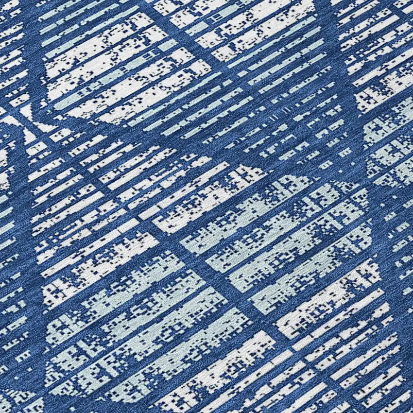 Blue And Charcoal Geometric Washable Indoor Outdoor Area Rug Photo 8