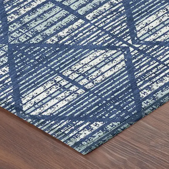 Blue And Charcoal Geometric Washable Indoor Outdoor Area Rug Photo 7