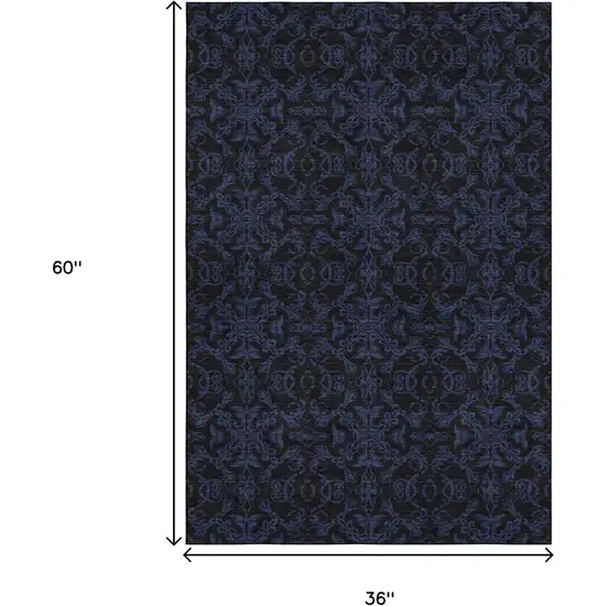 Blue And Charcoal Medallion Washable Area Rug With UV Protection Photo 3