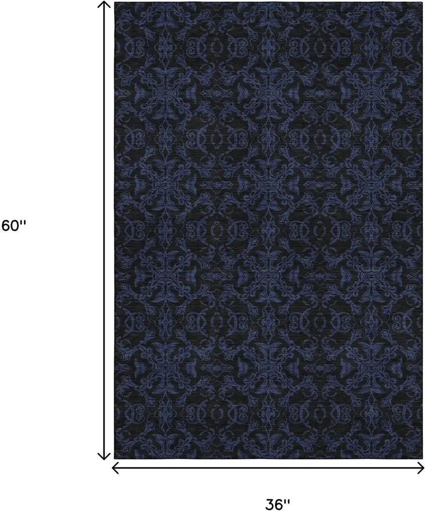 Blue And Charcoal Medallion Washable Area Rug With UV Protection Photo 3