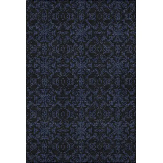 Blue And Charcoal Medallion Washable Area Rug With UV Protection Photo 4
