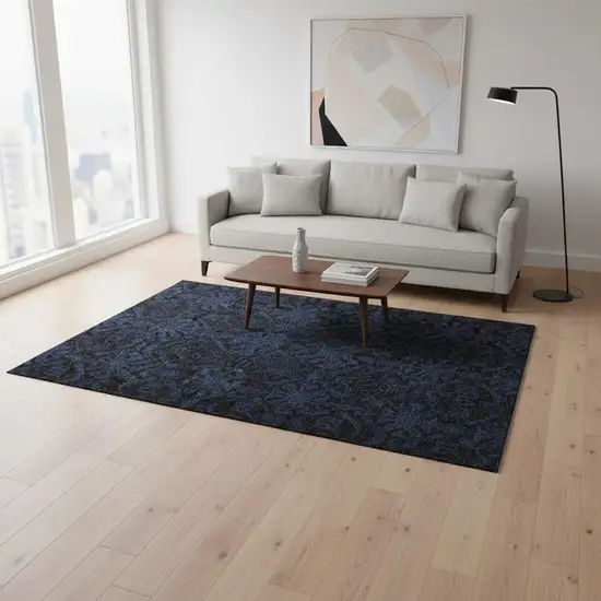 Blue And Charcoal Medallion Washable Area Rug With UV Protection Photo 2