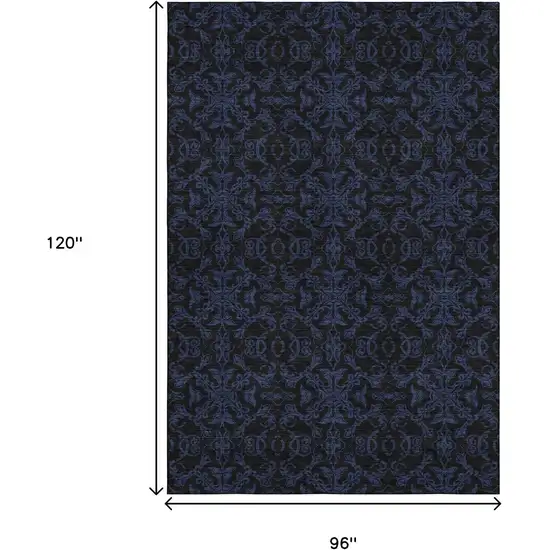 Blue And Charcoal Medallion Washable Area Rug With UV Protection Photo 3