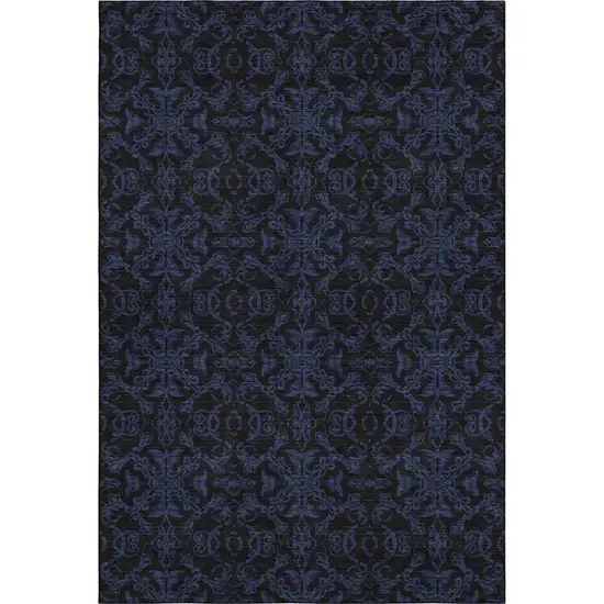 Blue And Charcoal Medallion Washable Area Rug With UV Protection Photo 1