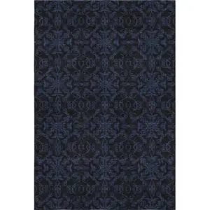 Photo of Blue And Charcoal Medallion Washable Area Rug With UV Protection