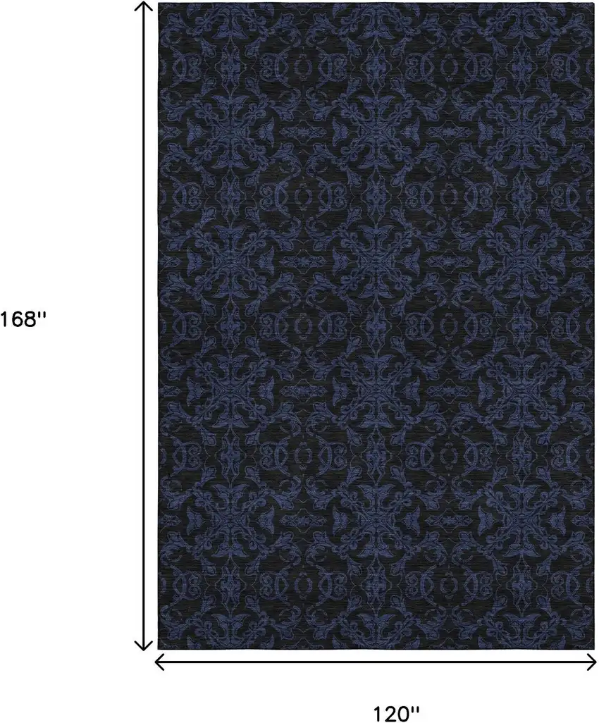 Blue And Charcoal Medallion Washable Area Rug With UV Protection Photo 3