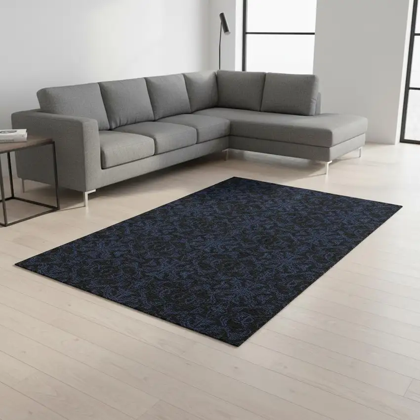 Blue And Charcoal Medallion Washable Area Rug With UV Protection Photo 2