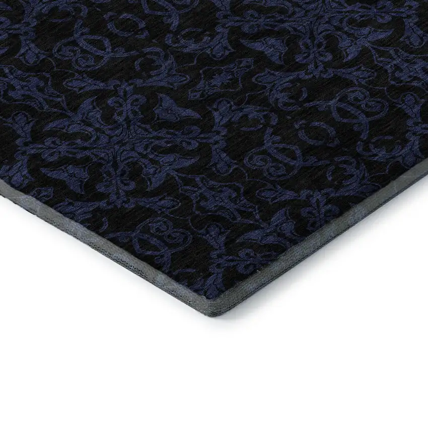 Blue And Charcoal Medallion Washable Area Rug With UV Protection Photo 8