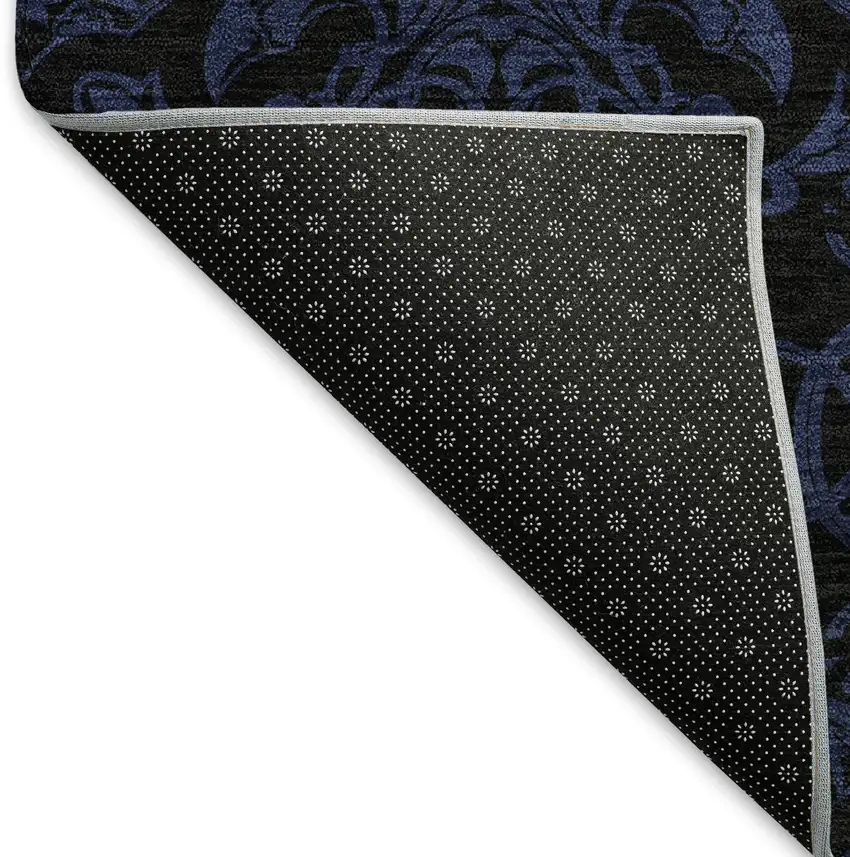 Blue And Charcoal Medallion Washable Area Rug With UV Protection Photo 7