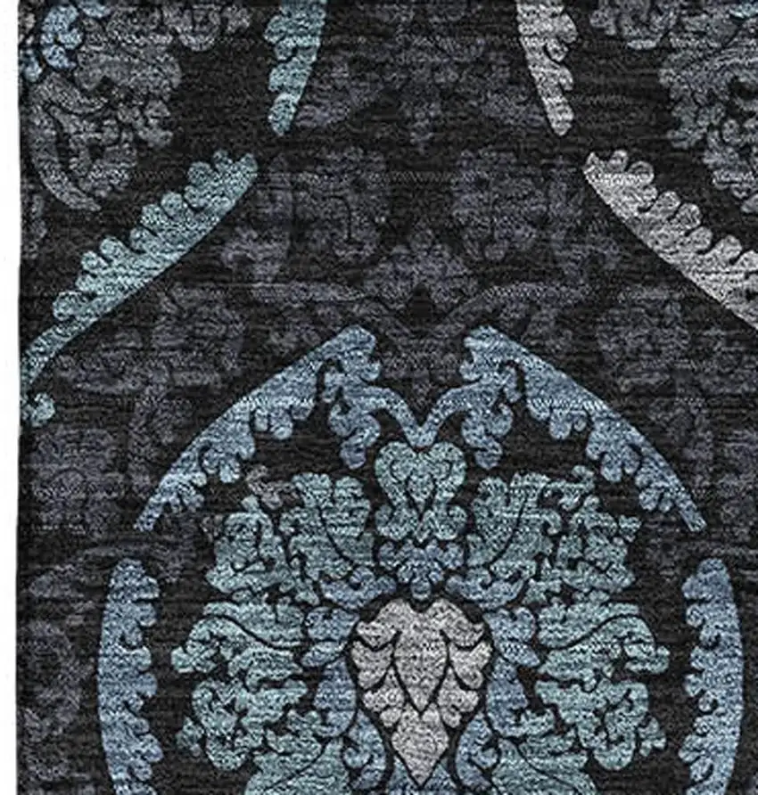 Blue And Charcoal Medallion Washable Area Rug With UV Protection Photo 4