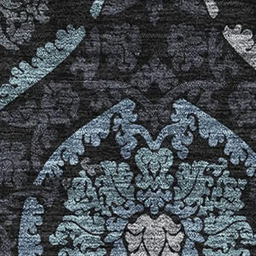 Blue And Charcoal Medallion Washable Area Rug With UV Protection Photo 3