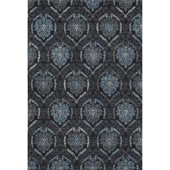 Blue And Charcoal Medallion Washable Area Rug With UV Protection Photo 1