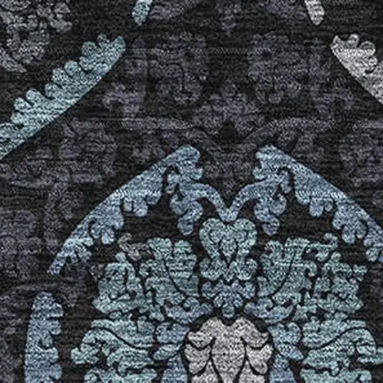 Blue And Charcoal Medallion Washable Area Rug With UV Protection Photo 3