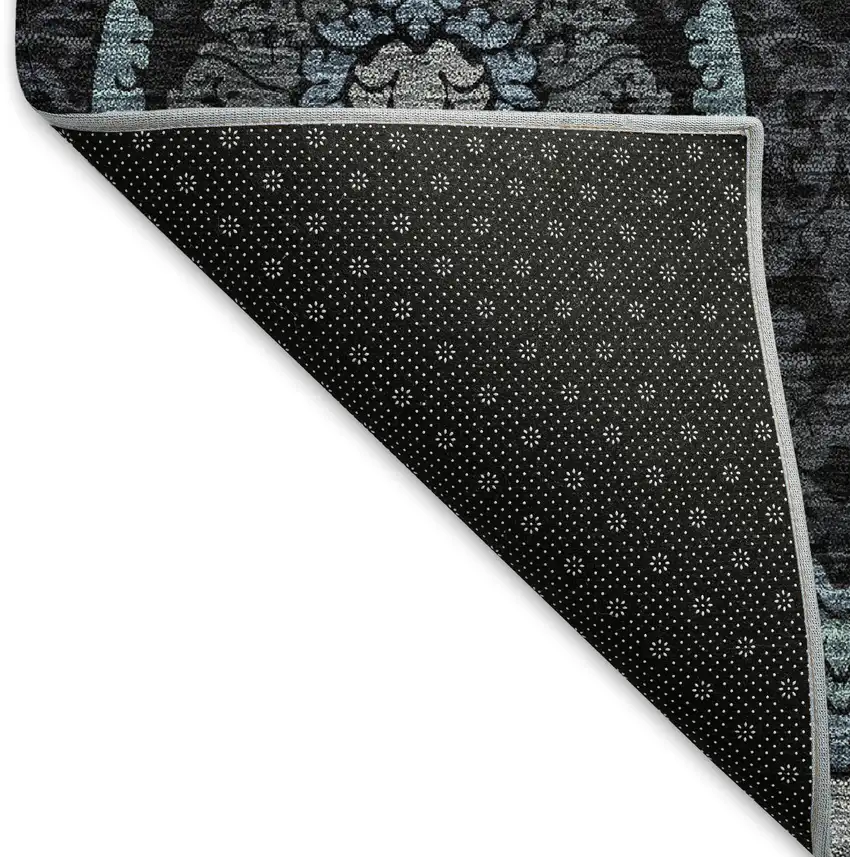 Blue And Charcoal Medallion Washable Area Rug With UV Protection Photo 7