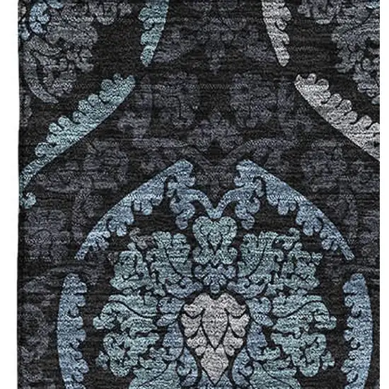 Blue And Charcoal Medallion Washable Area Rug With UV Protection Photo 4