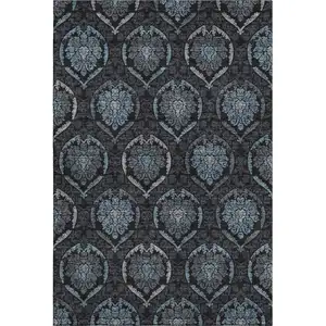 Photo of Blue And Charcoal Medallion Washable Area Rug With UV Protection
