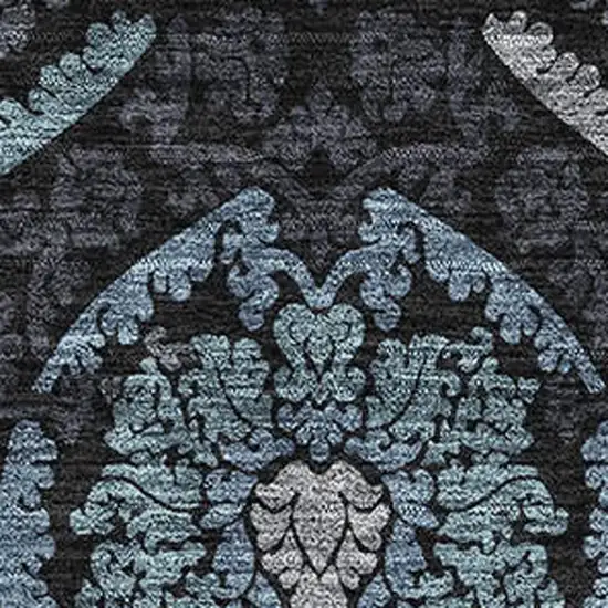 Blue And Charcoal Medallion Washable Area Rug With UV Protection Photo 3