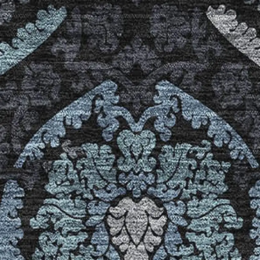 Blue And Charcoal Medallion Washable Area Rug With UV Protection Photo 3