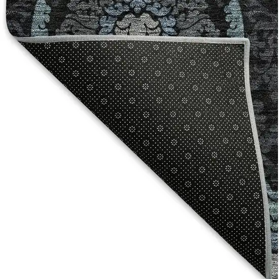 Blue And Charcoal Medallion Washable Area Rug With UV Protection Photo 7