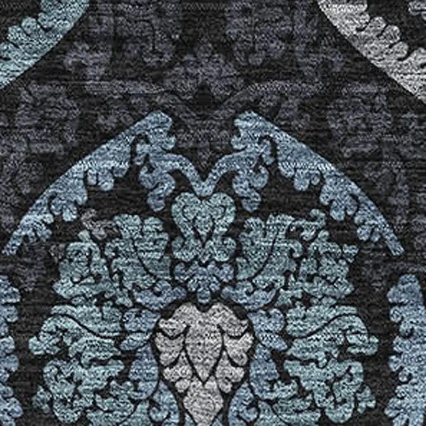 Blue And Charcoal Medallion Washable Area Rug With UV Protection Photo 3