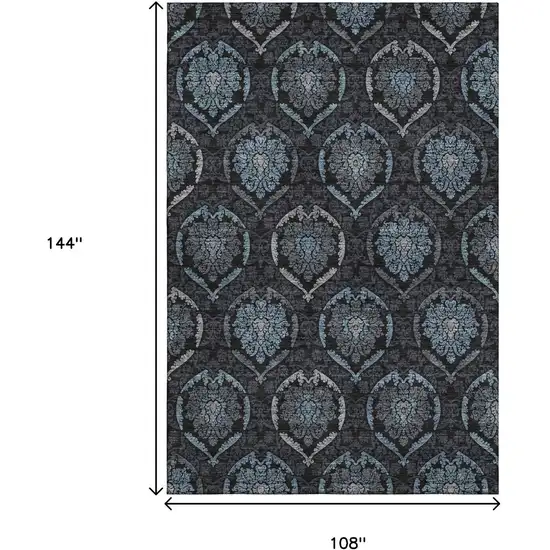 Blue And Charcoal Medallion Washable Area Rug With UV Protection Photo 3