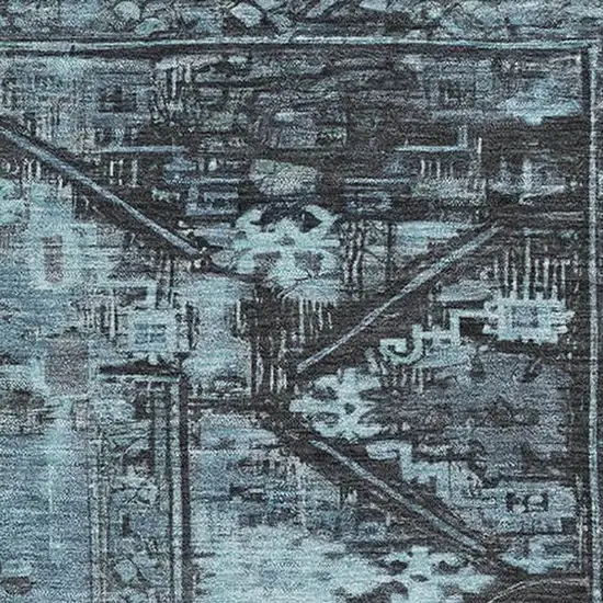Blue And Charcoal Oriental Washable Area Rug With UV Protection Photo 2