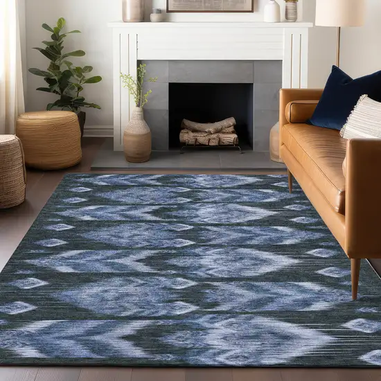 Blue And Charcoal Southwestern Washable Area Rug With UV Protection Photo 6