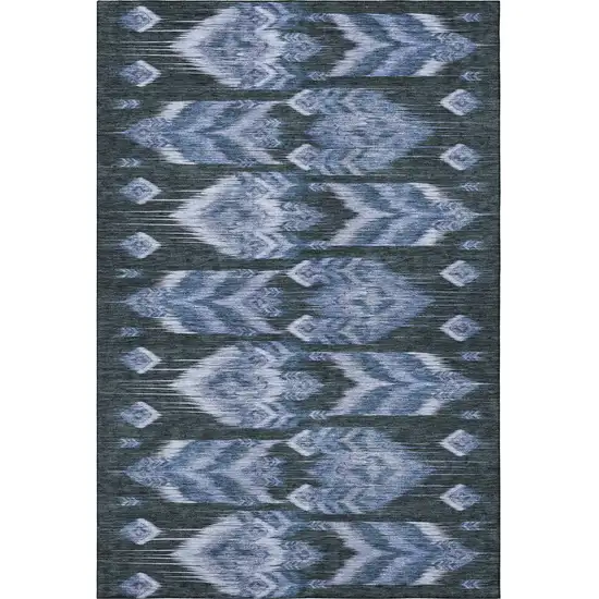 Blue And Charcoal Southwestern Washable Area Rug With UV Protection Photo 4