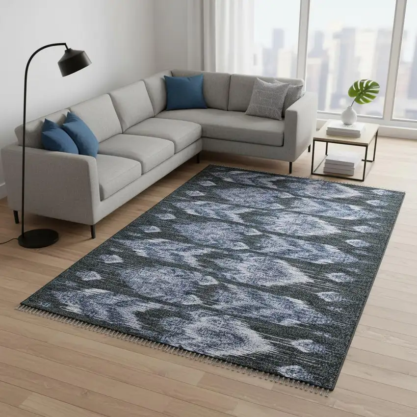 Blue And Charcoal Southwestern Washable Area Rug With UV Protection Photo 2